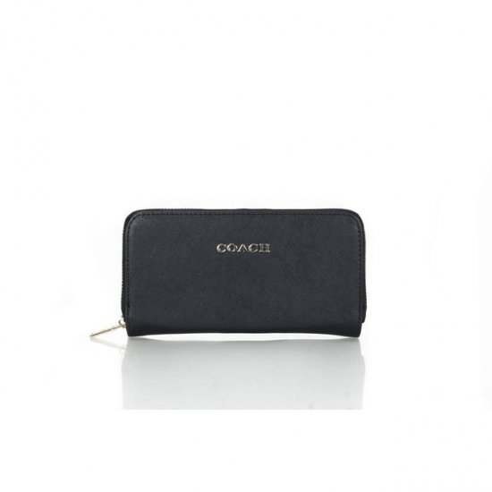 Coach Zip In Saffiano Small Black Wallets FFK - Click Image to Close